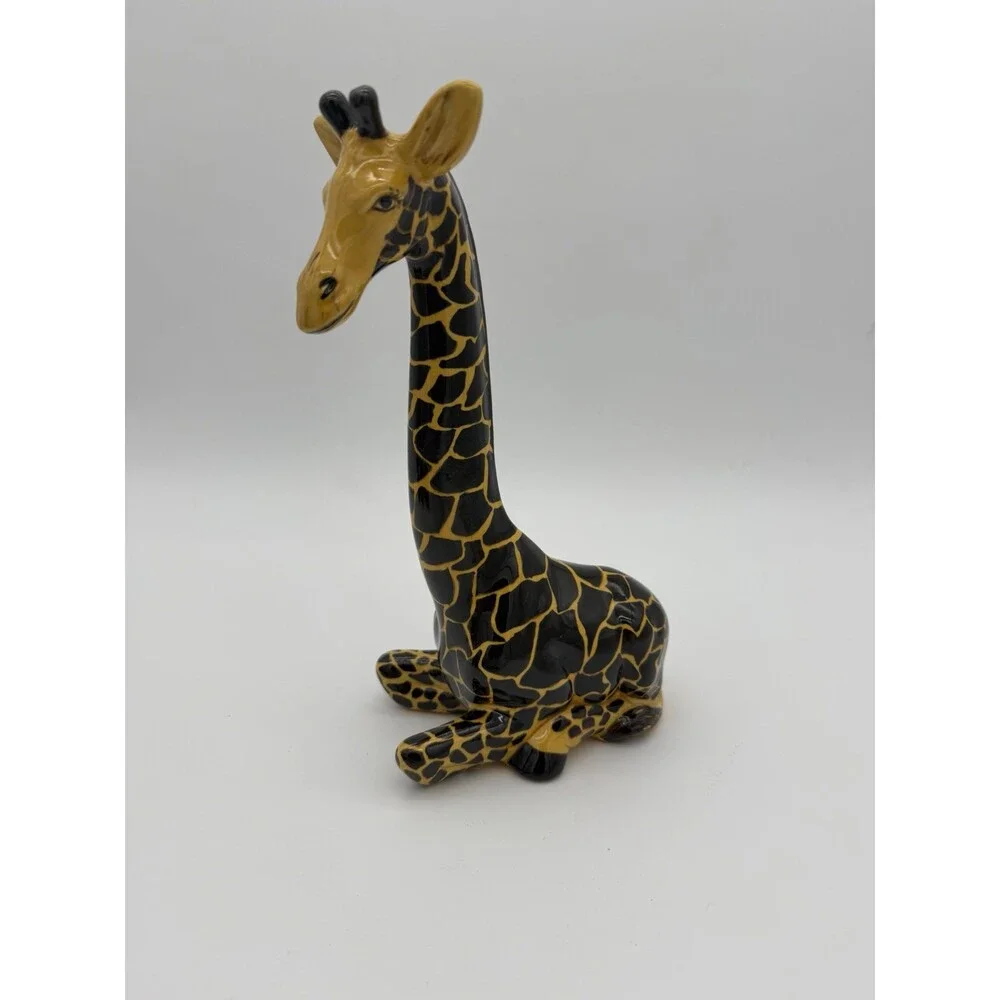Studio Art Pottery Ceramic Giraffe Painted 10” Sculpture Signed Vintage Rare
